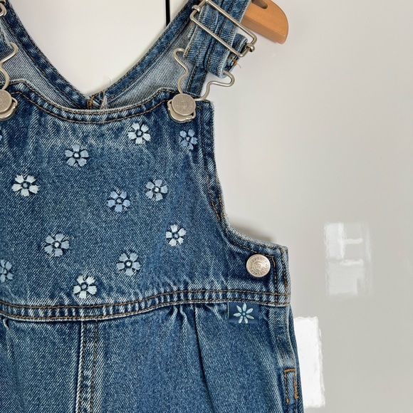 Canyon River Blues Blue Denim Floral Embroidered Overalls Y2K Back Tie 18M - Picture 1 of 8